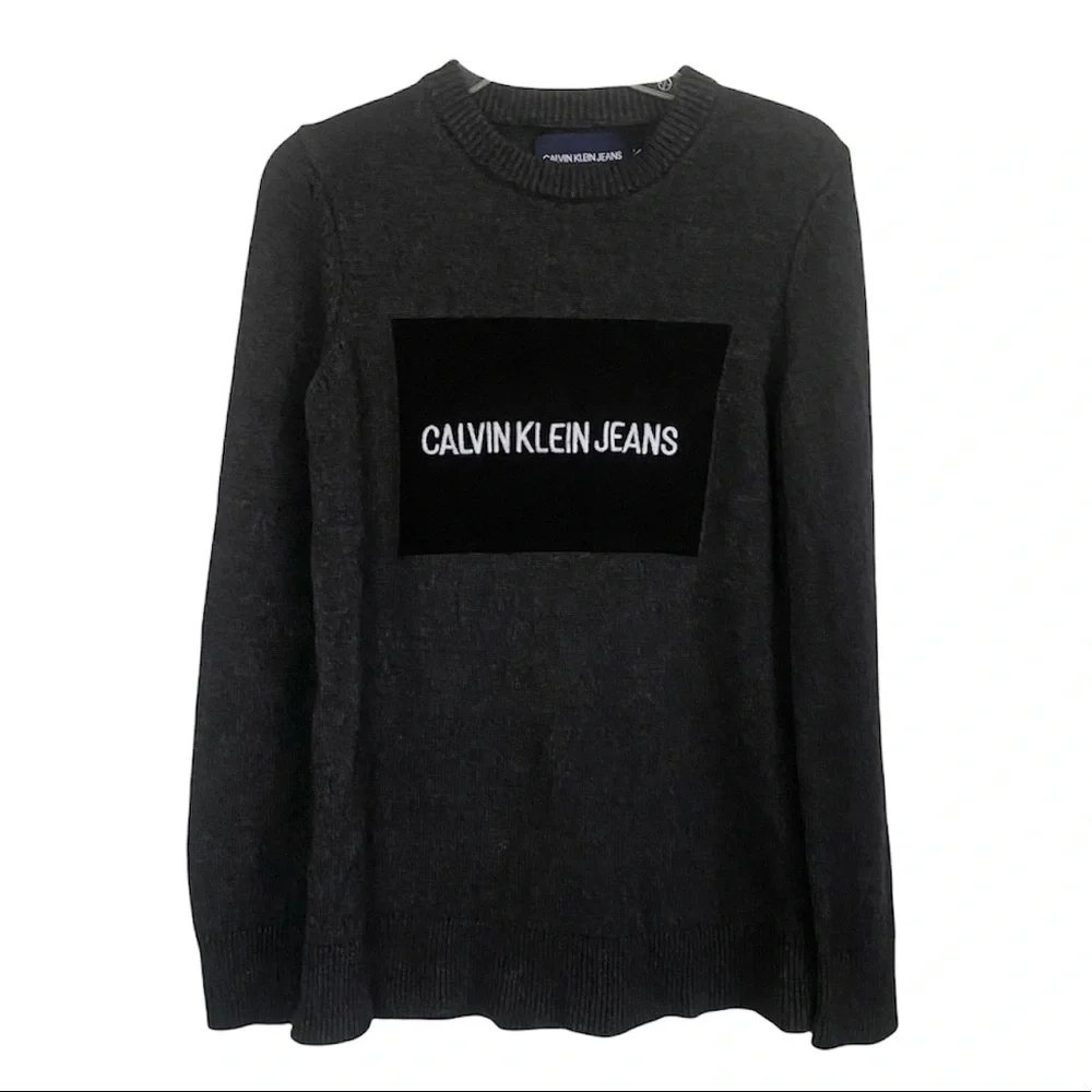 Calvin Klein Wool Blend Klein Logo Pullover Sweater In Gray Size S